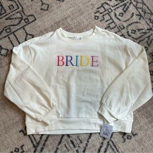 David’s Bridal Bride Embroidered Crew Neck White Pullover Sweatshirt M